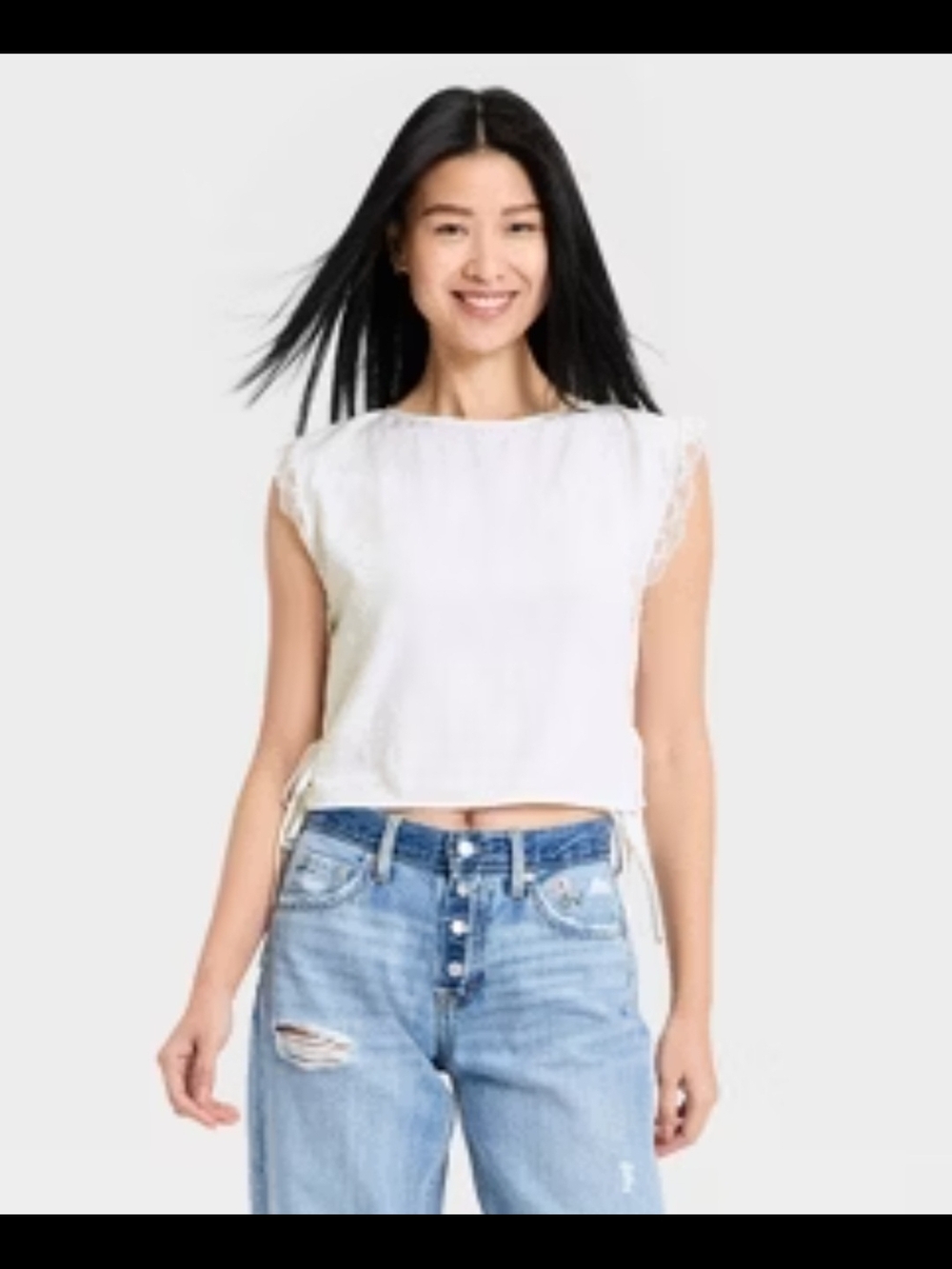 Universal Thread White Lace-Trim Cropped Tank